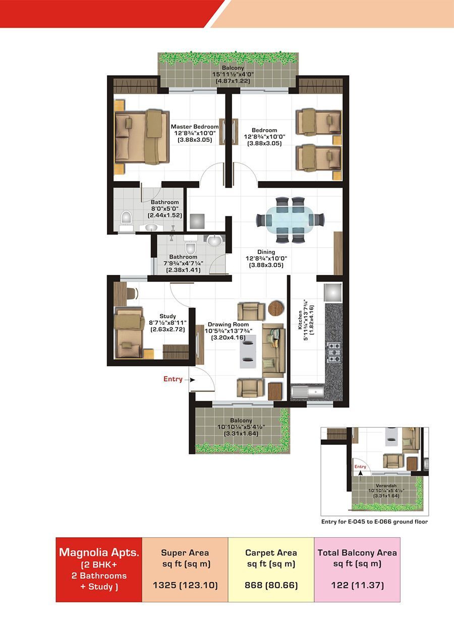 Manjari 2 (2 Bedrooms + Puja or Store)
