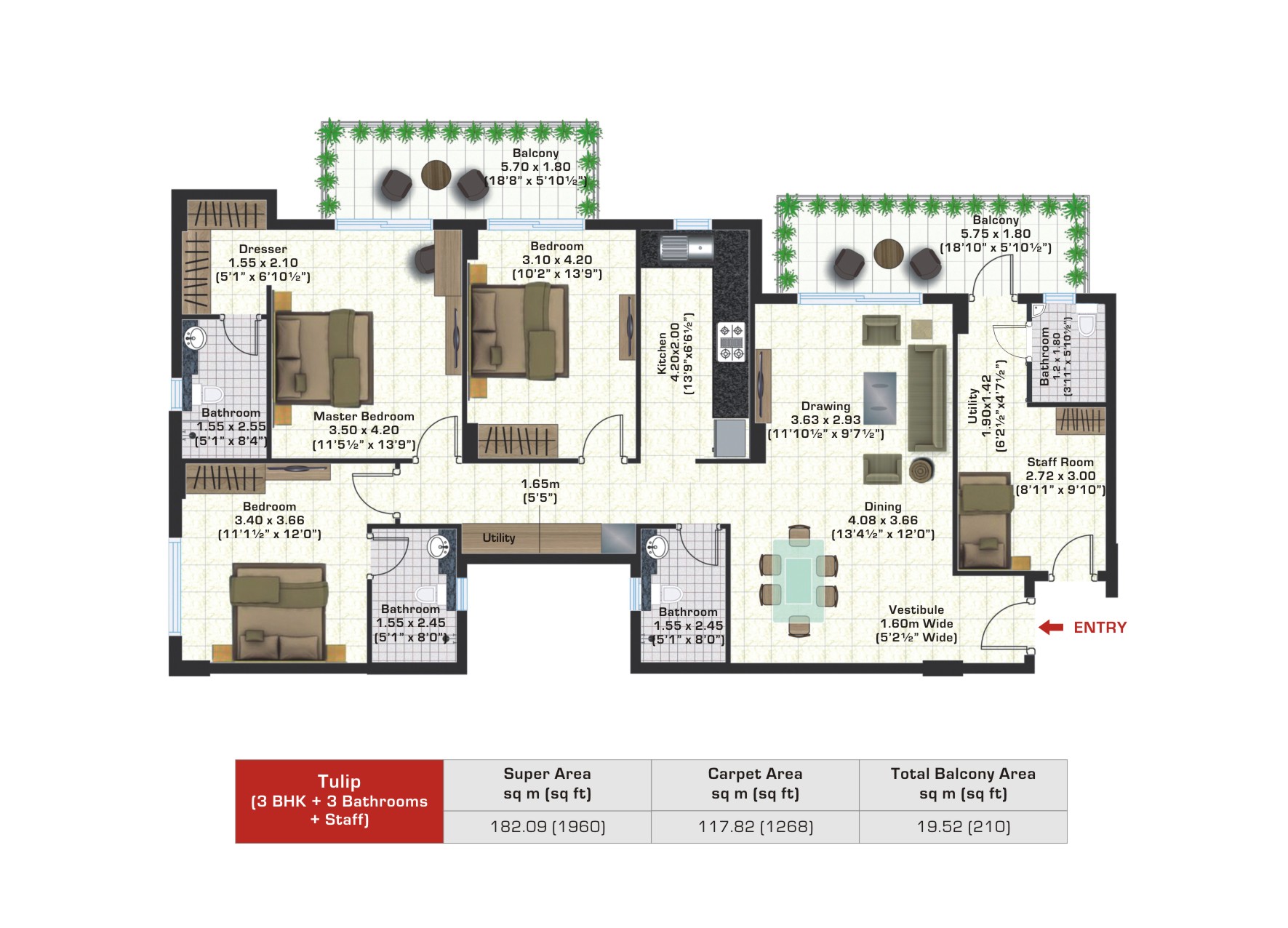 3bhk +staff