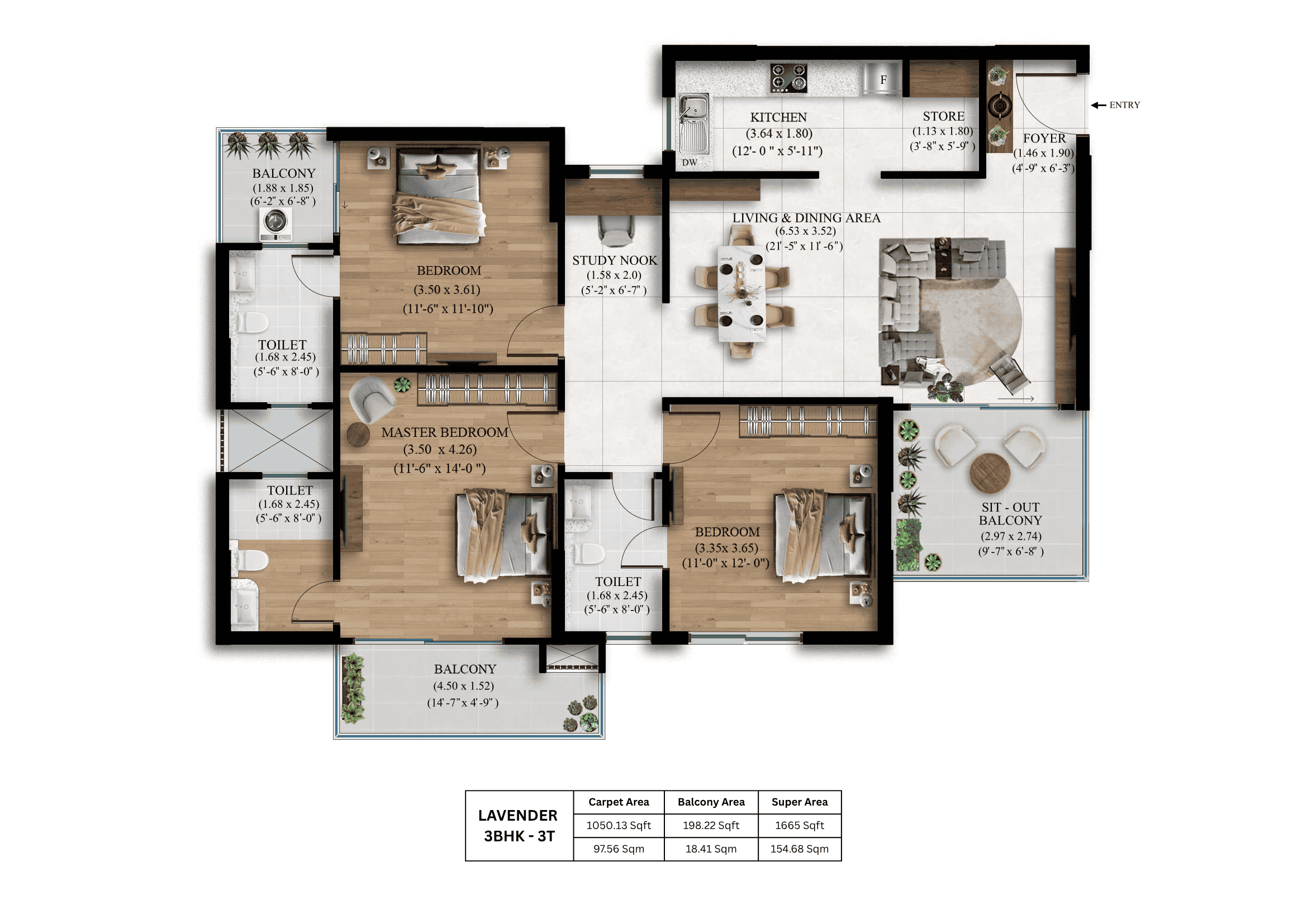 3 BHK - 3 T