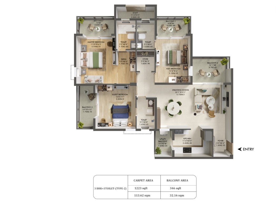 3 BHK - 3 T