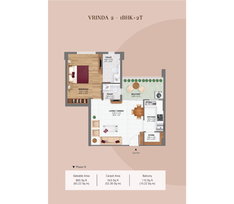 1BHK + 2T