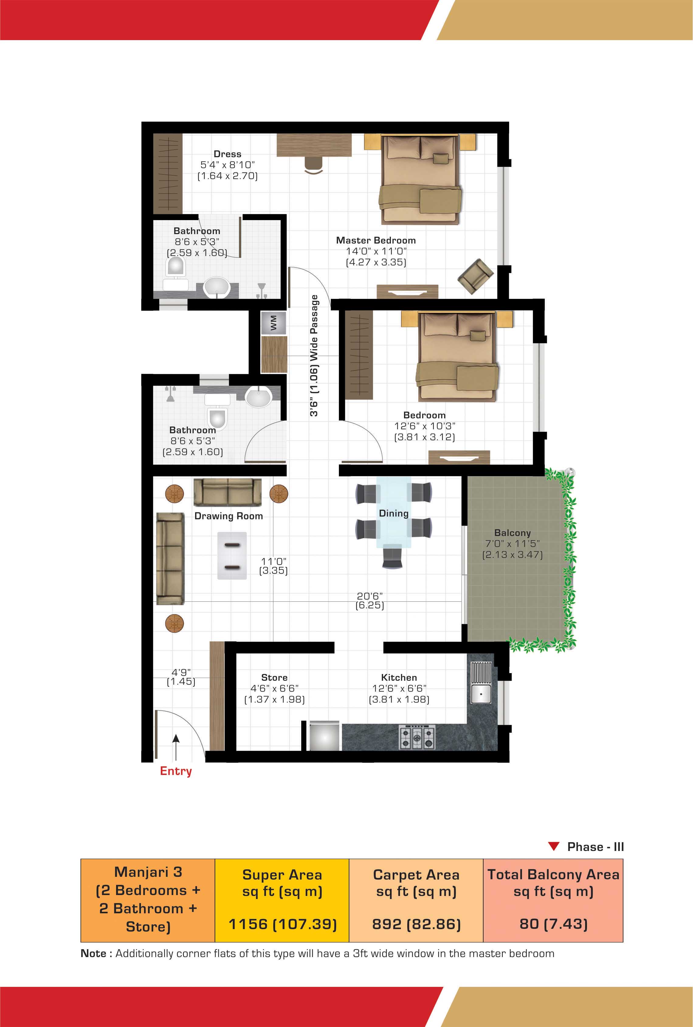 Manjari 3 (2 Bedrooms + 2 Bathrooms)