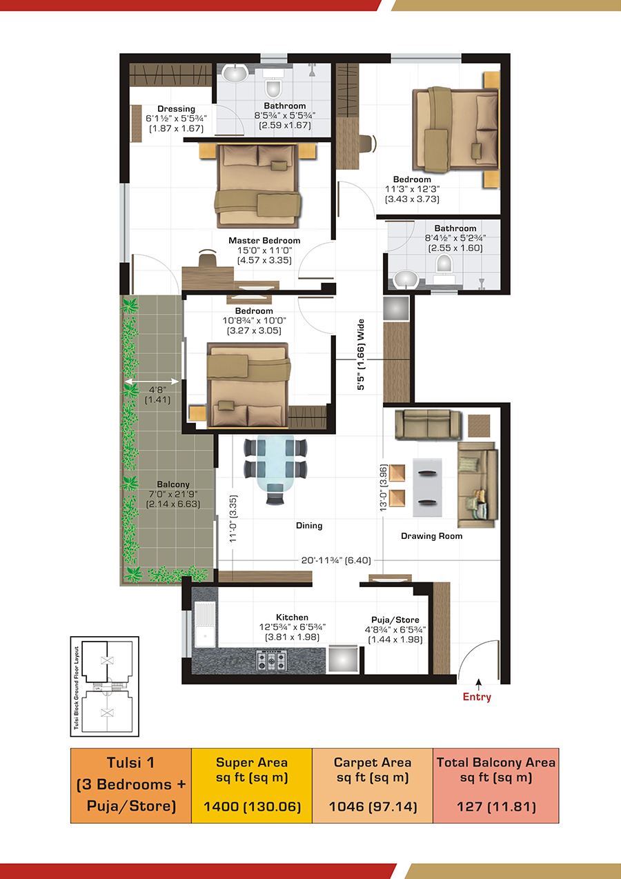 Tulsi 1 (3 Bedrooms + Puja or Store)